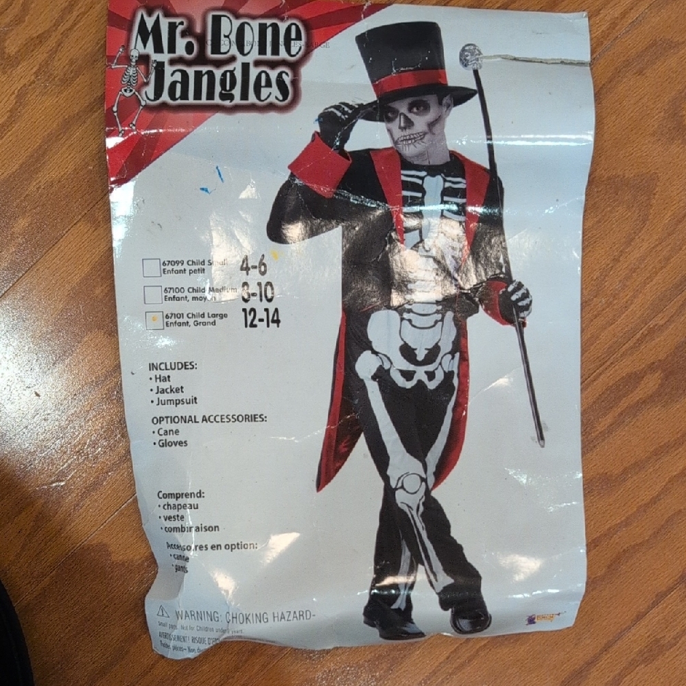 Mr. Bone Jangles Skeleton Costume for Kids - Black and Red